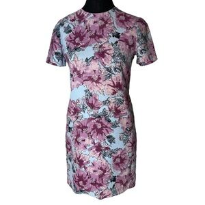 BABATON Fully Lined Floral Shift Dress Short Sleeve Lavender Purple Blue Size 0